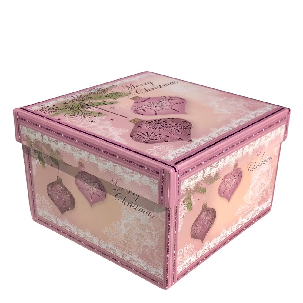 Lindy Bowman Pink Christmas Ornaments Decorative Embellished Gift Box (852M)
